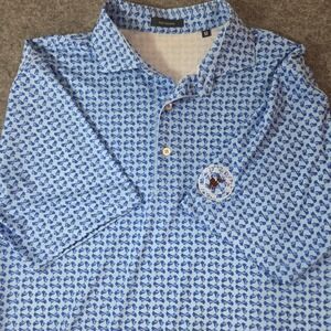 Turtleson Mens Blue Geometric Golf Polo Shirt Sea Island 50th Anniversary Size M